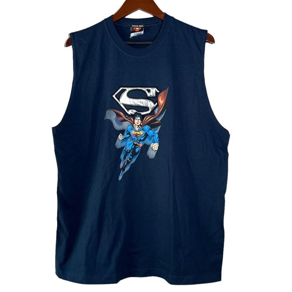 Vintage Deadstock 2001 DC Comics Superman Tank Top 3D Puff Print Logo Mens XL